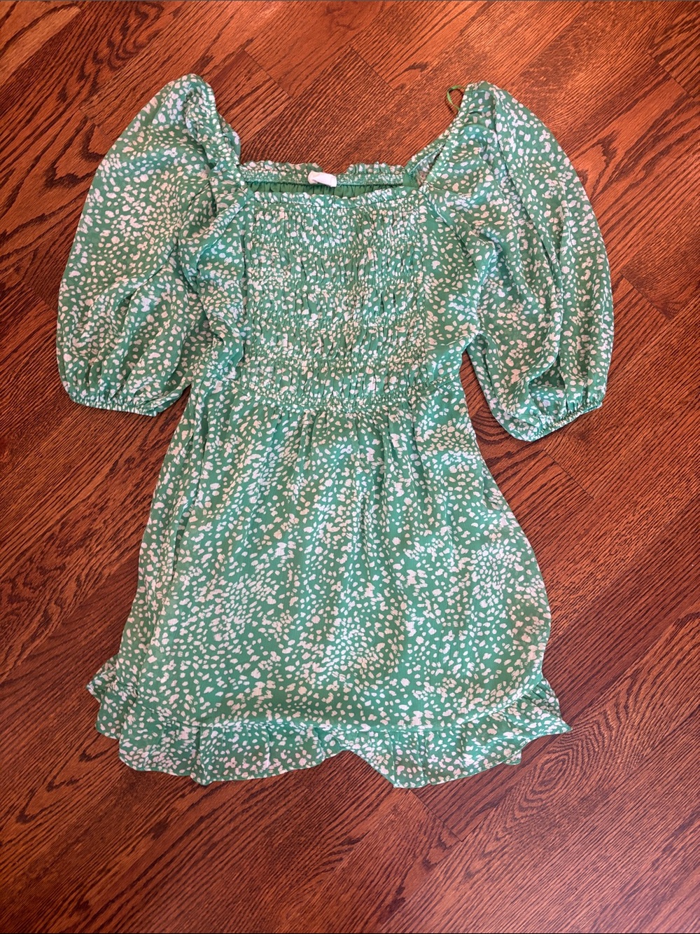 Sienna Sky Mint Green Floral Smocked Puff-Sleeve Dress